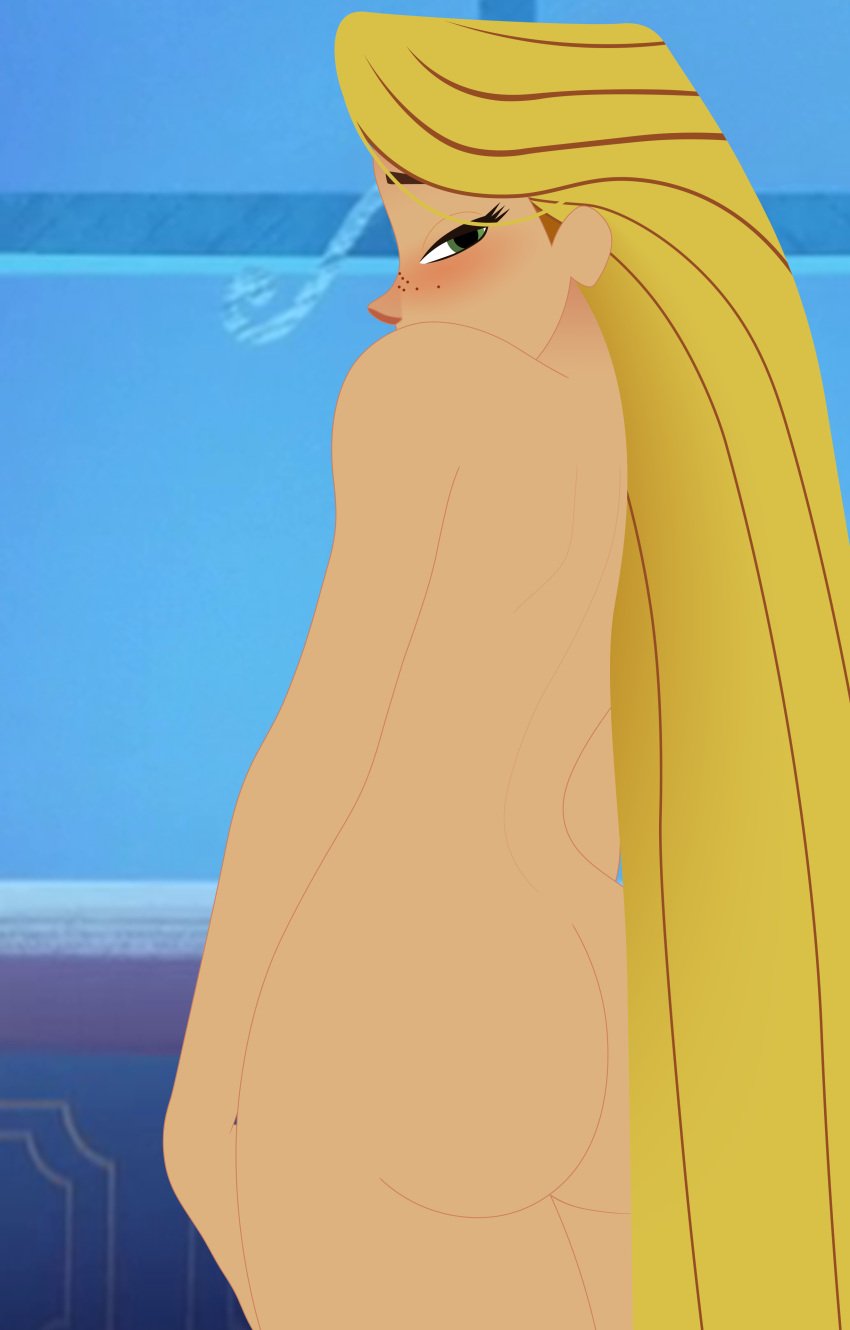 1girls ass_focus blonde_hair disney disney_channel disney_princess female long_hair looking_back_at_viewer mehefin013 nude rapunzel tangled tangled:_the_series