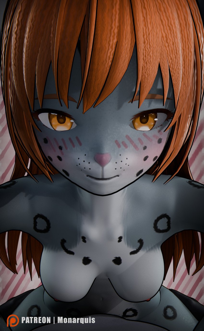 3d_(artwork) absurd_res anthro breasts digital_media_(artwork) domestic_cat duo felid feline felis female first_person_view hi_res male male/female mammal momo_(monarquis) monarquis nude pantherine penetration penile penile_penetration romy_(monarquis) simple_background snow_leopard