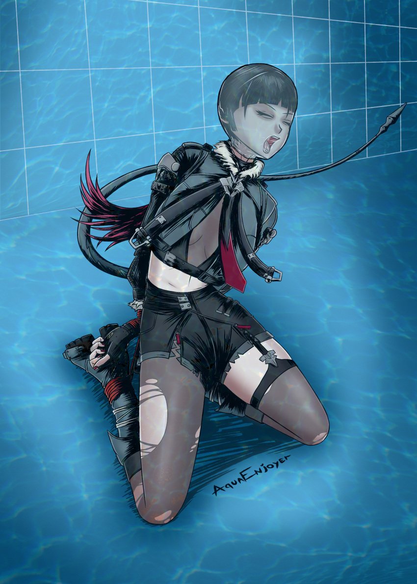 aqua_enjoyer asphyxiation bagging bondage breathplay choking condom drowning female female_only gasping_for_air jane_doe_(zenless_zone_zero) stockings suffocation tail underwater water_torture zenless_zone_zero