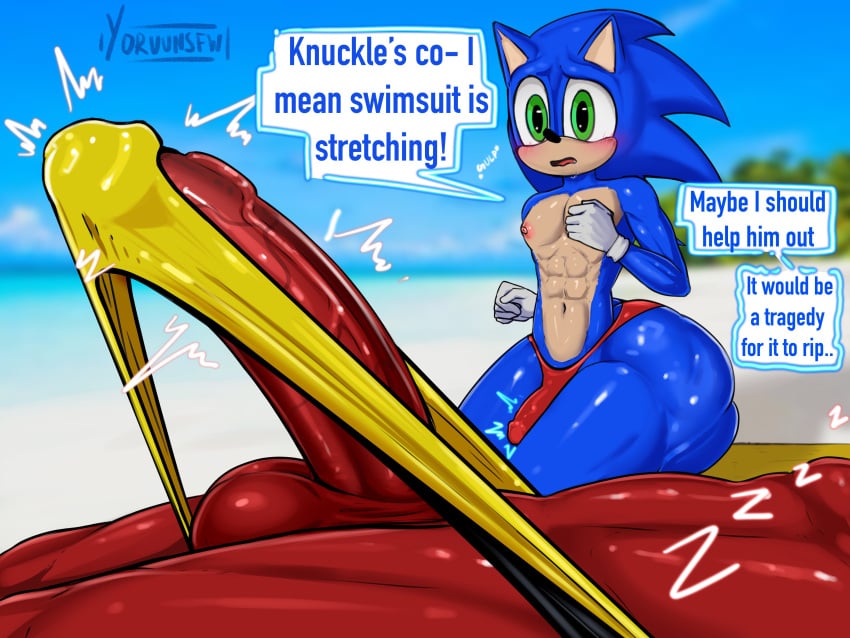 absurd_res anthro ass balls beach beach_background big_butt big_penis black_nose blue_body blue_fur blue_hair blue_hair_bottom blush bodily_fluids bulge clothing curvy_figure curvy_male detailed_bulge dialogue domination drooling duo echidna english_text eulipotyphlan fur furry furry_only gay genitals gloves green_eyes gulp_(sound_effect) handwear hedgehog hi_res huge_butt huge_thighs humanoid_genitalia humanoid_penis knuckles_the_echidna light_hair_on_dark_hair male male/male mammal monotreme muscular muscular_anthro muscular_male nipples paramount_pictures penis penis_awe penis_poking_out poll_winner red_body red_fur red_hair red_hair_on_blue_hair red_hair_top red_penis saliva sega sleeping sonic_(series) sonic_the_hedgehog sonic_the_hedgehog_(film) sonic_the_hedgehog_(series) sonic_the_hedgehog_2_(film) sonic_the_hedgehog_3_(film) sound_effects speech_bubble speedo stretched_clothing swimwear text thick_thighs throbbing throbbing_penis vein veiny_penis vowelless vowelless_sound_effect wardrobe_malfunction yoruunsfw zzz