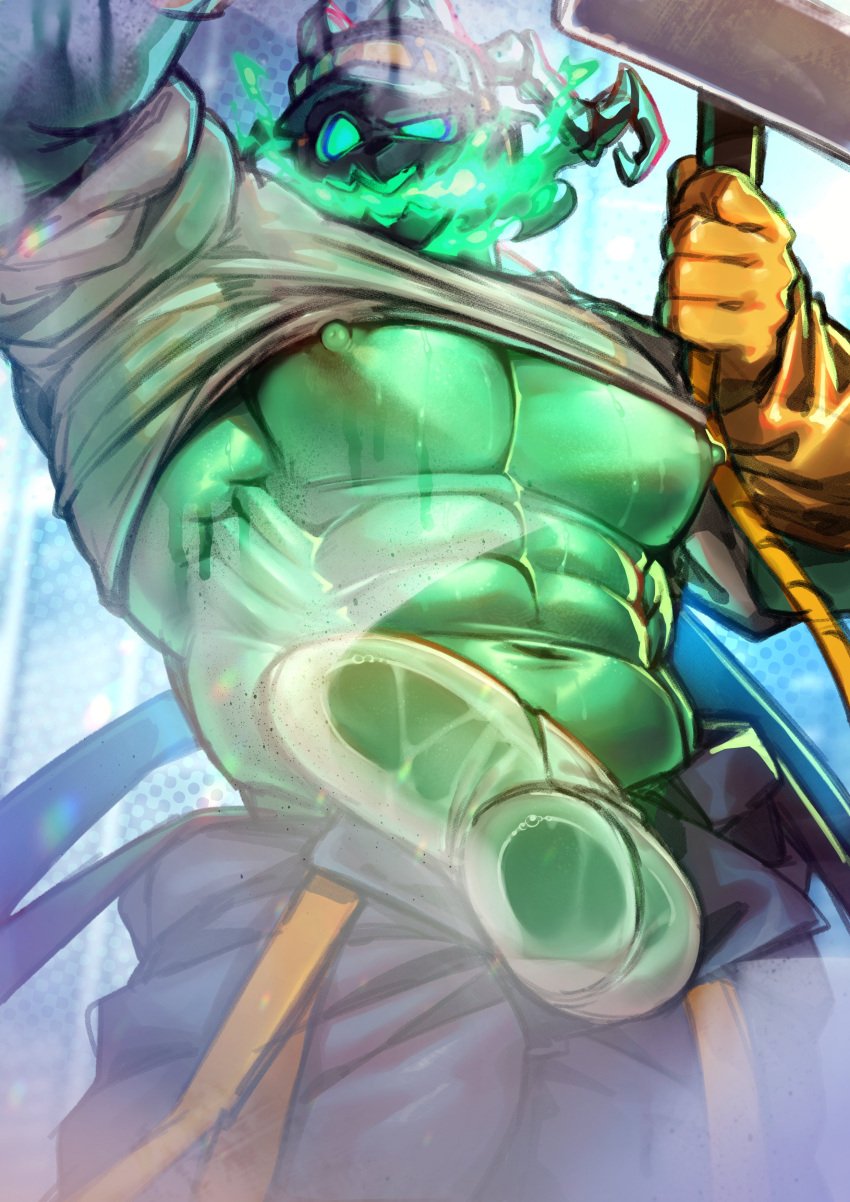 abs absurd_res areola balls barazoku big_balls big_muscles big_pecs big_penis clothed clothing clothing_lift erect_nipples erection fire genitals gloves glowing glowing_mouth green_body green_eyes handwear hat headgear headwear hi_res huge_balls huge_cock huge_muscles huge_pecs humanoid janitor_thresh looking_at_viewer male male_only manly muscular muscular_male nipples not_furry not_furry_focus obliques partially_clothed pecs penis raised_clothing raised_shirt raised_topwear seductive serratus shirt shirt_lift solo spirit teasing teasing_viewer thresh topwear undead unprofessional_behavior vorusuarts window_cleaner