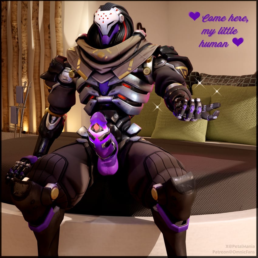 3d beckoning blender glowing_penis inviting_to_sex looking_at_viewer omnic omnicfans overwatch overwatch_2 purple_penis ramattra robot sitting_on_bed solo_male