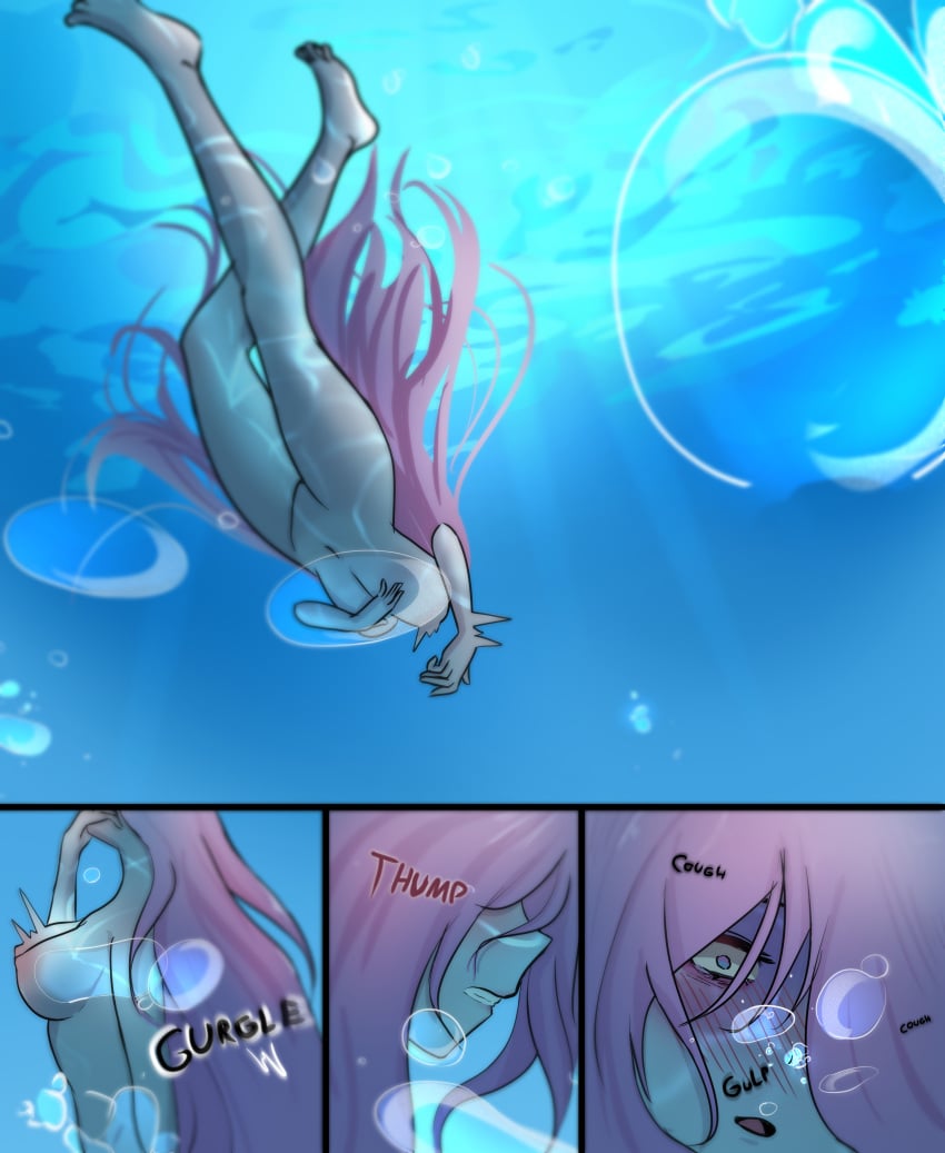 1girls air_bubbles drowning marima666_(artist) pink_hair underwater