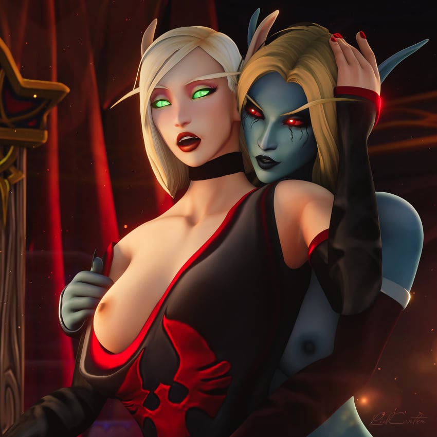 2girls blood_elf from_behind lidcarter sexual_assault sexual_harassment sylvanas_windrunner undead_(warcraft) undressing valeera_sanguinar world_of_warcraft yuri