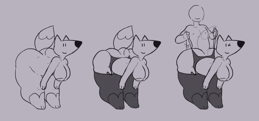 accessory anthro bent_over big_breasts breasts canid canine diane_gram duo female female_focus fox from_behind_position garter garter_belt garter_straps grey_background hand_on_leg hi_res human male male/female mammal nipples one_eye_closed onetiredbear sex simple_background smile solo solo_focus thick_thighs wide_hips wink