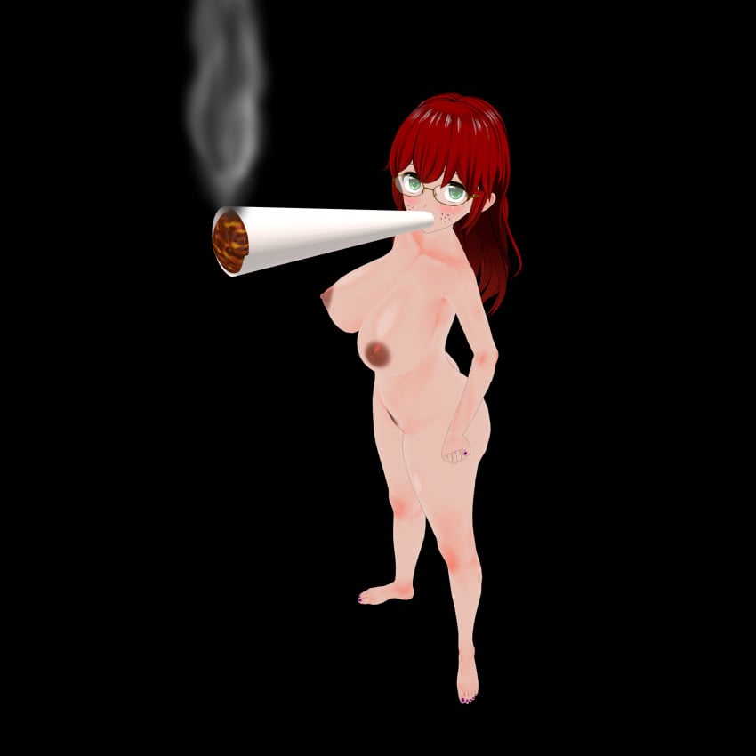1girls 3d 3d_(artwork) ass big_ass big_breasts black_background blender blunt breasts drugs feet female female female_only freckles glasses green_eyes huge_breasts koikatsu long_hair looking_at_viewer meme mintyboi nail_polish naked naked_female navel nude nude_female pubic_hair purple_nails ralsei_smoking_blunt red_hair samantha_hubbard_(mintyboi) shiny_skin smoke smoking thick_thighs thighs weed