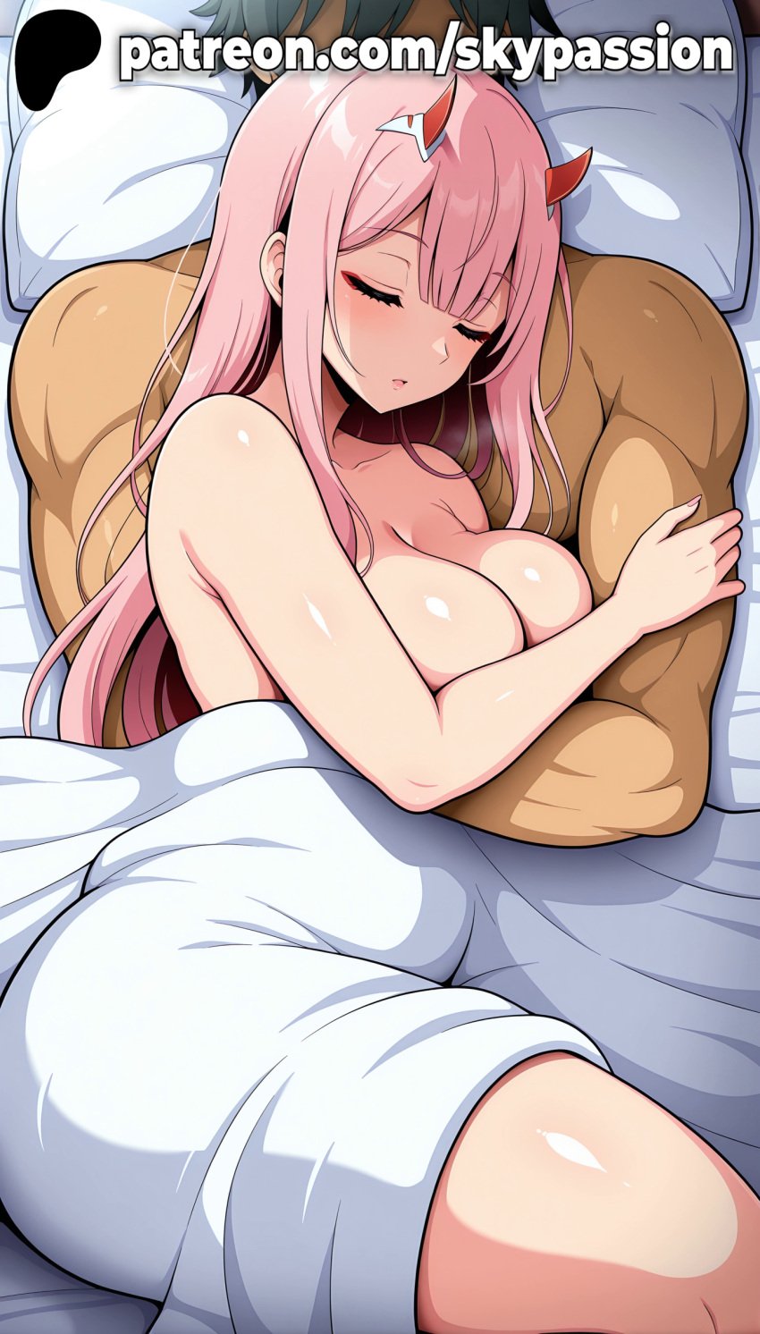 1boy 1girls 2025 ai_assisted ai_generated anime artist_name ass big_ass big_butt blanket booty breasts bubble_ass bubble_butt bust buttocks chest closed_eyes curvy_ass curvy_butt darling_in_the_franxx eyebrows_visible_through_hair female firm_ass hi_res high_quality high_resolution highres horns hug hugging juicy_ass juicy_butt large_ass long_hair lying nude patreon patreon_username perfect_ass pillow pink_hair plump_ass red_horns round_ass sexy_ass skypassion sleeping stable_diffusion straight tight_ass voluptuous_ass watermark zero_two_(darling_in_the_franxx)