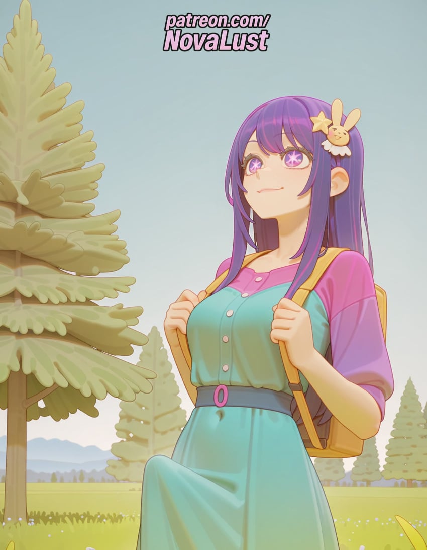 1futa 2025 ai_generated artist_name backpack bag futanari hair_ornament handbag hi_res high_quality high_resolution highres holding_strap hoshino_ai intersex long_hair novalust oshi_no_ko patreon patreon_username purple_eyes purple_hair randoseru solo stable_diffusion star_(symbol) star_hair_ornament watermark