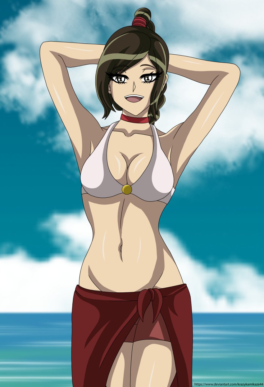 1girls armpits avatar_the_last_airbender beach big_breasts bikini breasts brown_eyes brown_hair busty female female_only half-closed_eyes krazykamikaze44 large_breasts legs looking_at_viewer navel ocean pose posing sarong seductive seductive_look seductive_smile sensual smile solo thighs ty_lee water white_bikini