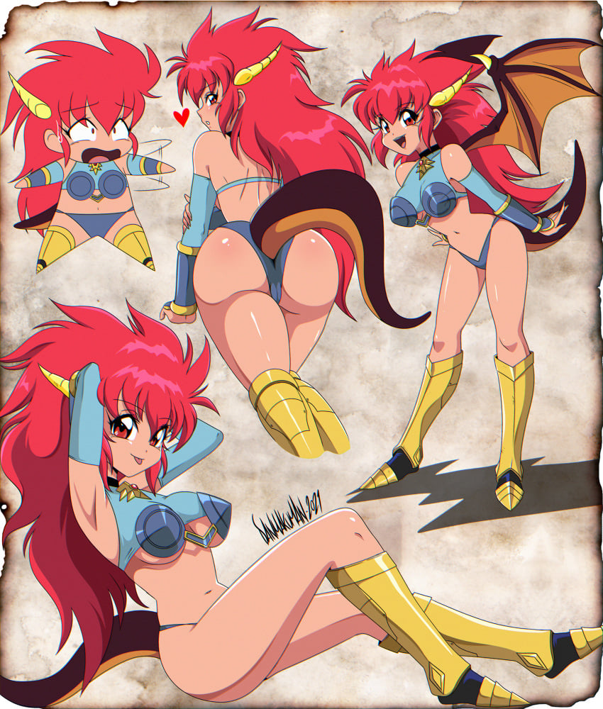 ass bikini_armor danmakuman dragon_half dragon_tail mink_(dragon_half) panties red_hair tagme