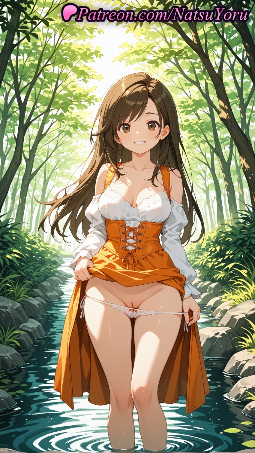 1girls 2025 ai ai_assisted ai_generated anime anime_style asian bangs bare_shoulders blush bow bow_panties breasts brown_eyes brown_hair bust busty cleavage cleft_of_venus clothes_lift collarbone corset cross-laced_clothes day detached_sleeves dress dress_lift feet_out_of_frame female female_focus female_only female_solo final_fantasy final_fantasy_ix flashing forest garnet_til_alexandros_xvii grin groin hentai hi_res high-waist_skirt high_quality high_resolution highres large_breasts lifted_by_self long_hair long_sleeves looking_at_viewer medium_breasts natsuyoru nature orange_dress orange_skirt outdoors paipan panties pantsu panty_pull patreon pond puffy_sleeves pulled_by_self pussy pussy_peek river rock shirt side-tie_panties skirt skirt_lift smile solo solo_female stable_diffusion standing string_panties sunlight swept_bangs teeth thigh_gap thighs tree uncensored underbust underwear vagina voluptuous voluptuous_female wading water wet white_panties white_shirt