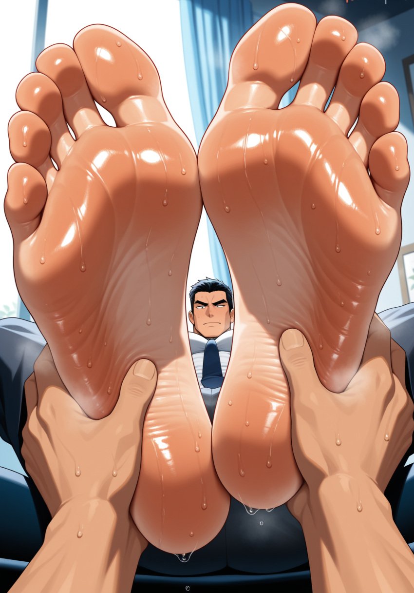 ai_generated big_feet feet feet_focus feet_up foot_fetish foot_focus foot_play gay gay_feet gay_male male male/male male_feet male_foot_fetish muscles muscular muscular_male smelly smelly_feet soles soles_fetish sweat sweaty sweaty_feet