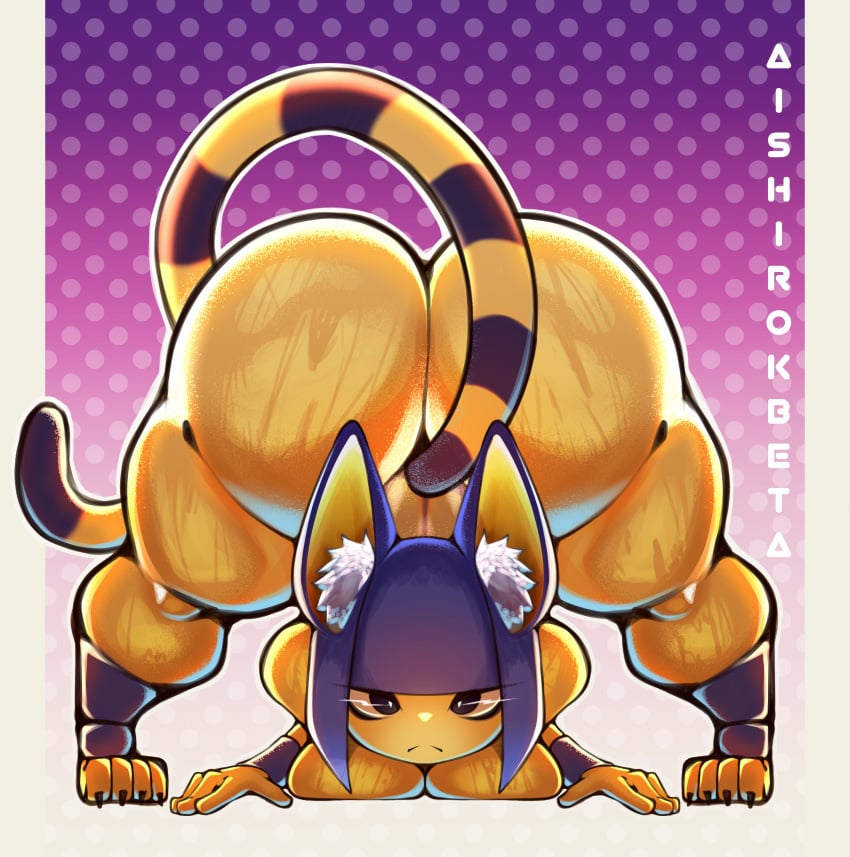 1girls aishirokbeta animal_crossing ankha anthro ass big_ass blue_hair bottom_heavy breasts bubble_butt dat_ass face_down_ass_up fat_ass feline female female_only huge_ass large_ass looking_at_viewer shortstack solo sweat sweaty_body tail thick_ass thick_thighs top-down_bottom-up wide_hips