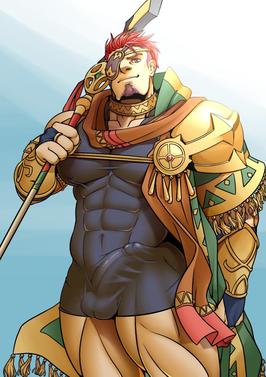 balls bara big_penis boner bulge erection erection_under_clothes facial_hair fire_emblem giganuramaki male male_only muscles muscular nintendo penis saber_(fire_emblem) solo solo_male