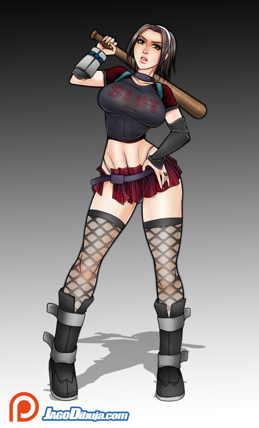 1girls athletic_female baseball_bat breasts english_text female female_only goth human jago_dibuja jo-beth_casey nude shaved_pussy solo solo_female text text_on_shirt time_splitters timesplitters timesplitters:_future_perfect