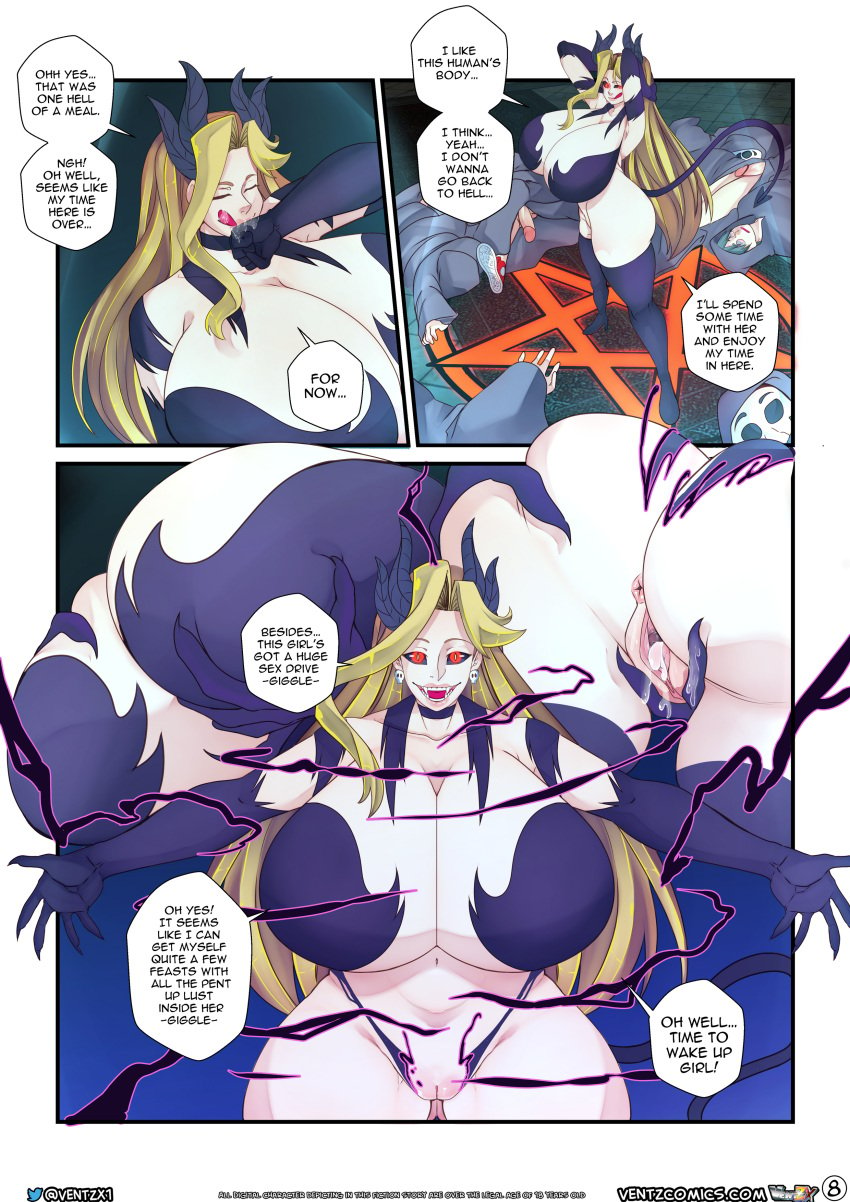 big_ass blonde_female blonde_hair brayaneroartist breasts_bigger_than_head breasts_out comic comic_page cultist cum cum_in_pussy cum_inside cumshot delivery_employee demon demon_girl demon_horns eating_cum female fer_(ventzx) golden_eyes halloween high_heels huge_ass huge_breasts humongous_breasts innocent knocked_out long_hair magic masked_male orgy orgy_sex pentagram_necklace pizza possession sexy shorts slutty_face succubus succubus_horns succubus_tail summoning summoning_circle ventzcomics ventzx ventzx1