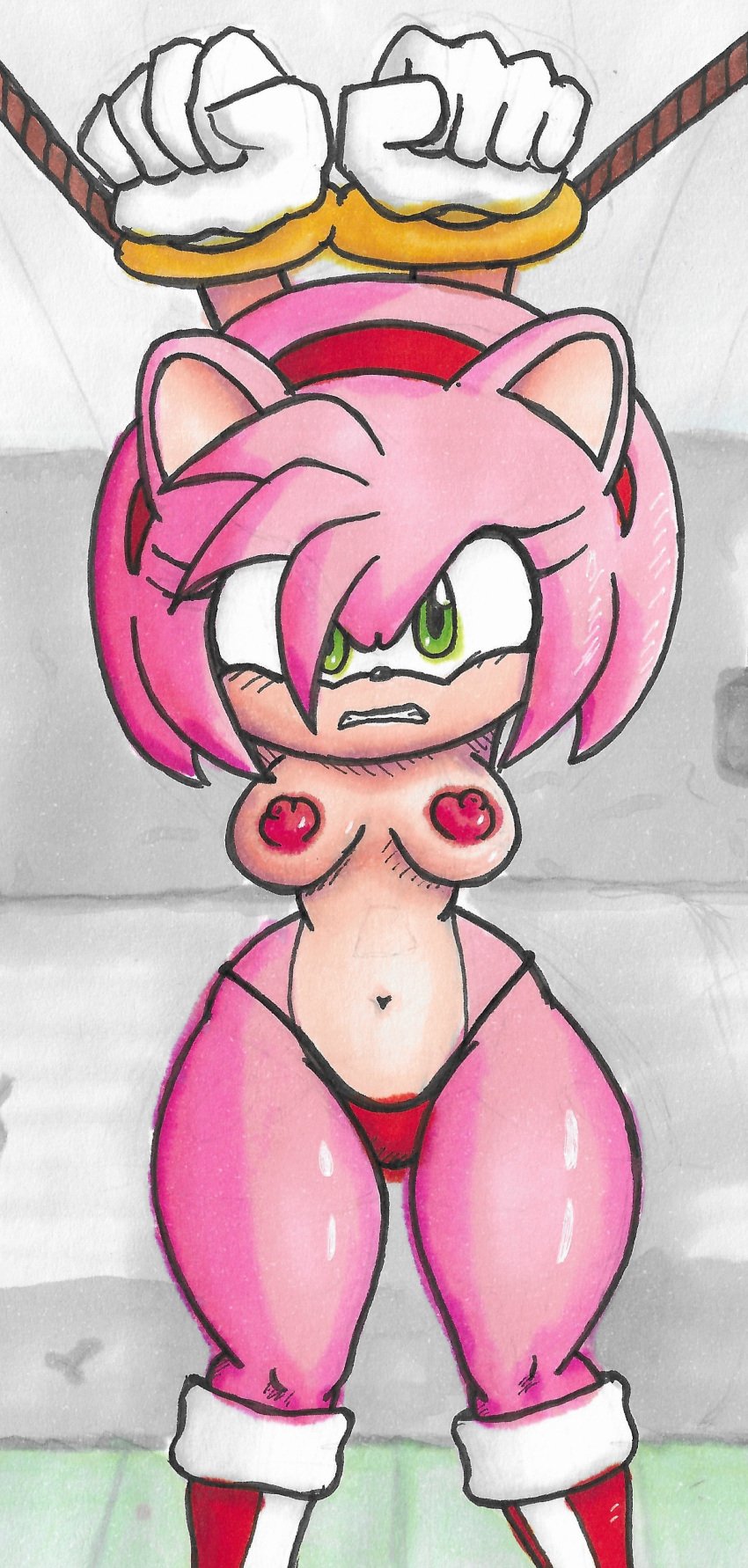 amy_rose angry angry_face arms_above_head brownpidgeon green_eyes sonic_(series) sonic_the_hedgehog_(series)