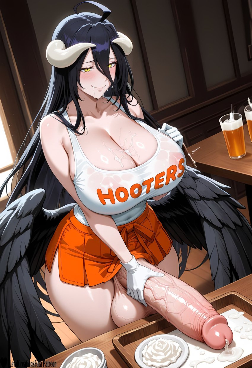 1girls absurd_res ai_generated albedo_(overlord) black_hair breasts cleavage cum_on_breasts cum_on_food cum_on_table curvy curvy_figure demon demon_girl demon_horns demon_wings dickgirl dickgirl/female feathered_wings female female futa_only futadom futanari futanari futanari_masturbation high_resolution highres hooters hooters_uniform huge_balls huge_breasts huge_cock huge_cock lewdcreationsfuta mature mature_female mature_woman overlord_(maruyama) penis penis_on_table penis_out precum precum_drip precum_on_penis precum_string sexually_suggestive shy solo solo_female solo_focus tagme thick thick_legs thick_thighs thighs veiny veiny_penis