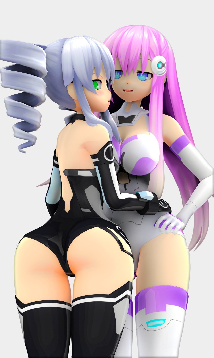 2girls 3d 3d_(artwork) black_sister bodysuit dat_ass female_only huge_ass nepgear neptunia_(series) purple_sister thick_thighs uni_(neptunia)