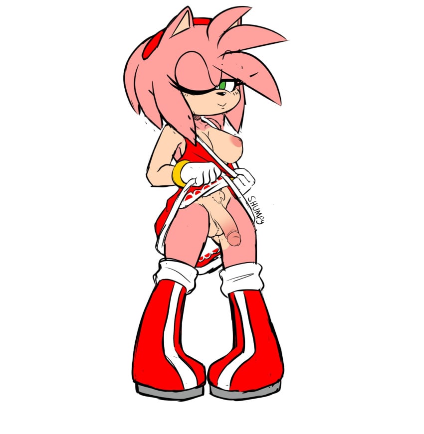 amy_rose balls flashing_breasts flashing_penis furry futanari going_commando one_breast_out one_eye_closed penis shumpy sonic_(series) sonic_the_hedgehog_(series)