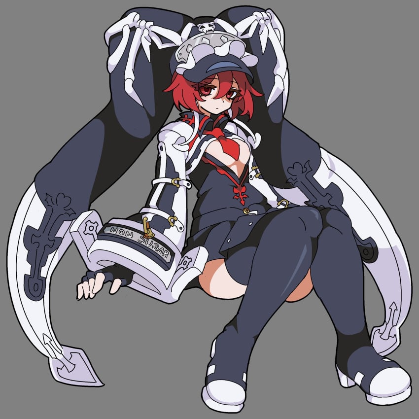 belt big_breasts hat huge_thighs red_eyes red_hair thighs