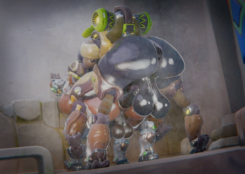 3d anal artist_upload black_skin brown_skin croopies cyborg donut_anus futa_on_futa futa_only futanari glossy highres horse horse_girl horsecock huge_balls huge_cock low-angle_view orisa overwatch reindeer_orisa sex sweat sweaty thick_thighs wide_hips