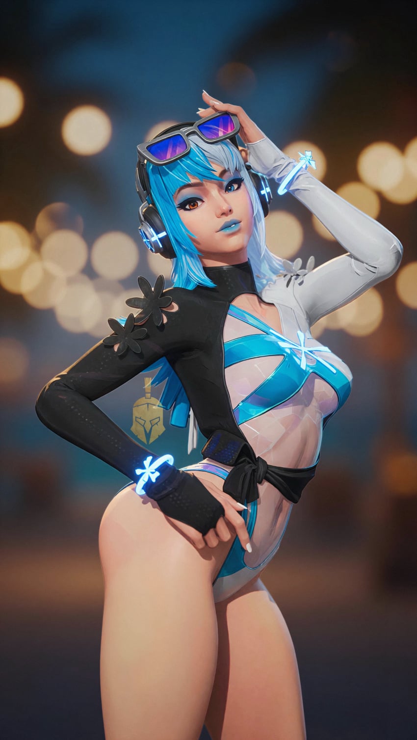 1girls 3d ass big_ass bikini blue_hair female female_only luna_snow luna_snow_(cool_summer) luna_snow_(marvel_rivals) marvel marvel_rivals swimsuit thick_thighs