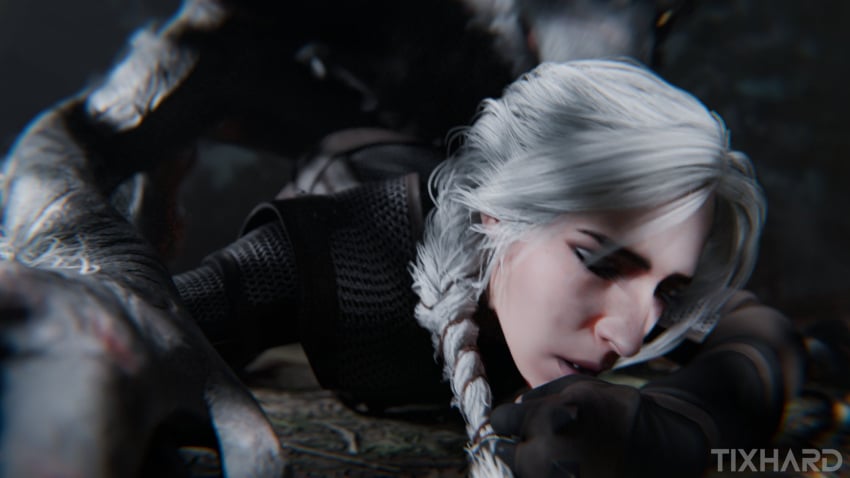 1girls 1monster 3d ambiguous_penetration anthro anthro_dominating_human anthro_penetrating anthro_penetrating_human armored_female ass_up braid canine canine_on_human cd_projekt_red ciri closed_eyes defeat_sex defeated defeated_heroine eyeliner female forest freckles freckles_on_face gloves human human_female human_penetrated light-skinned_female light_skin male_anthro/female_human mascara monster pale-skinned_female pale_skin penetration rape sex the_witcher_(series) the_witcher_4 tixhard werewolf white_hair