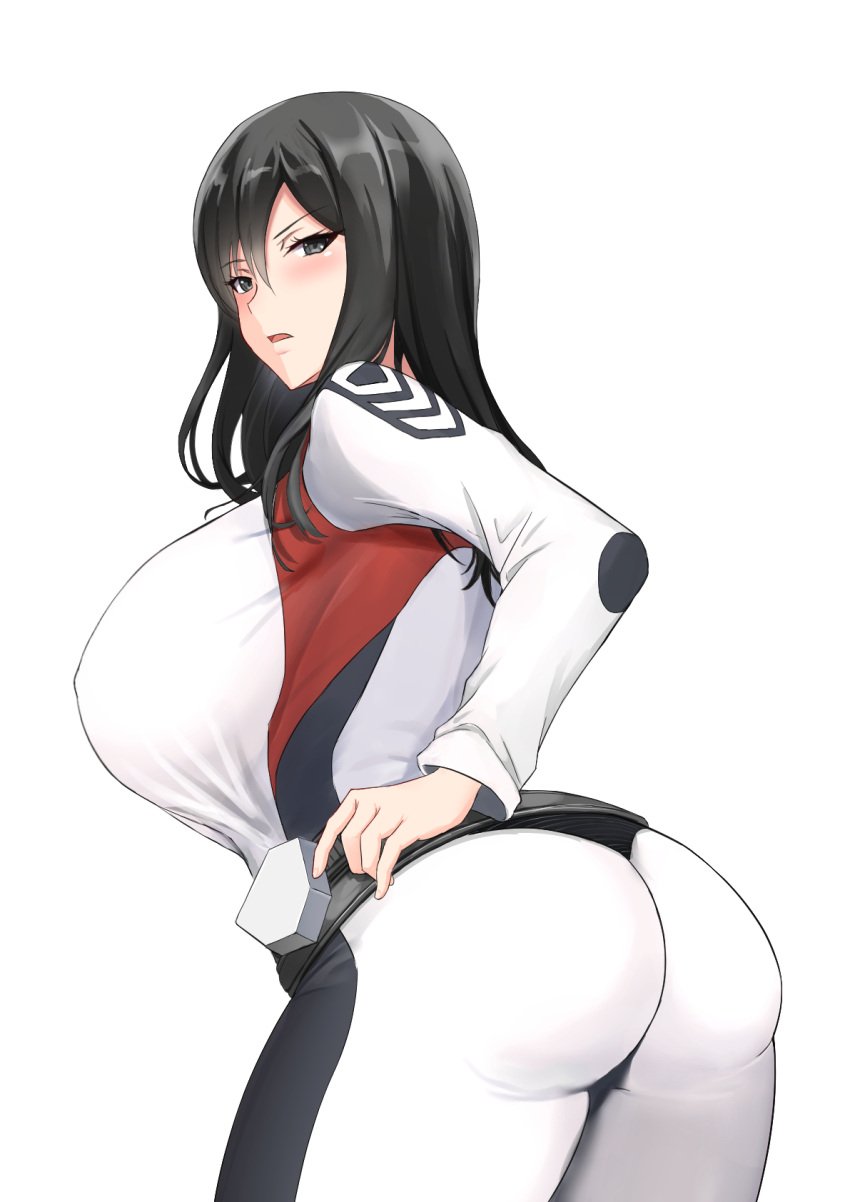 asian asian_female ass ass_focus black_hair female female_only large_ass large_breasts looking_at_viewer megumi_iruma milf sideboob ultraman_(franchise) uniform