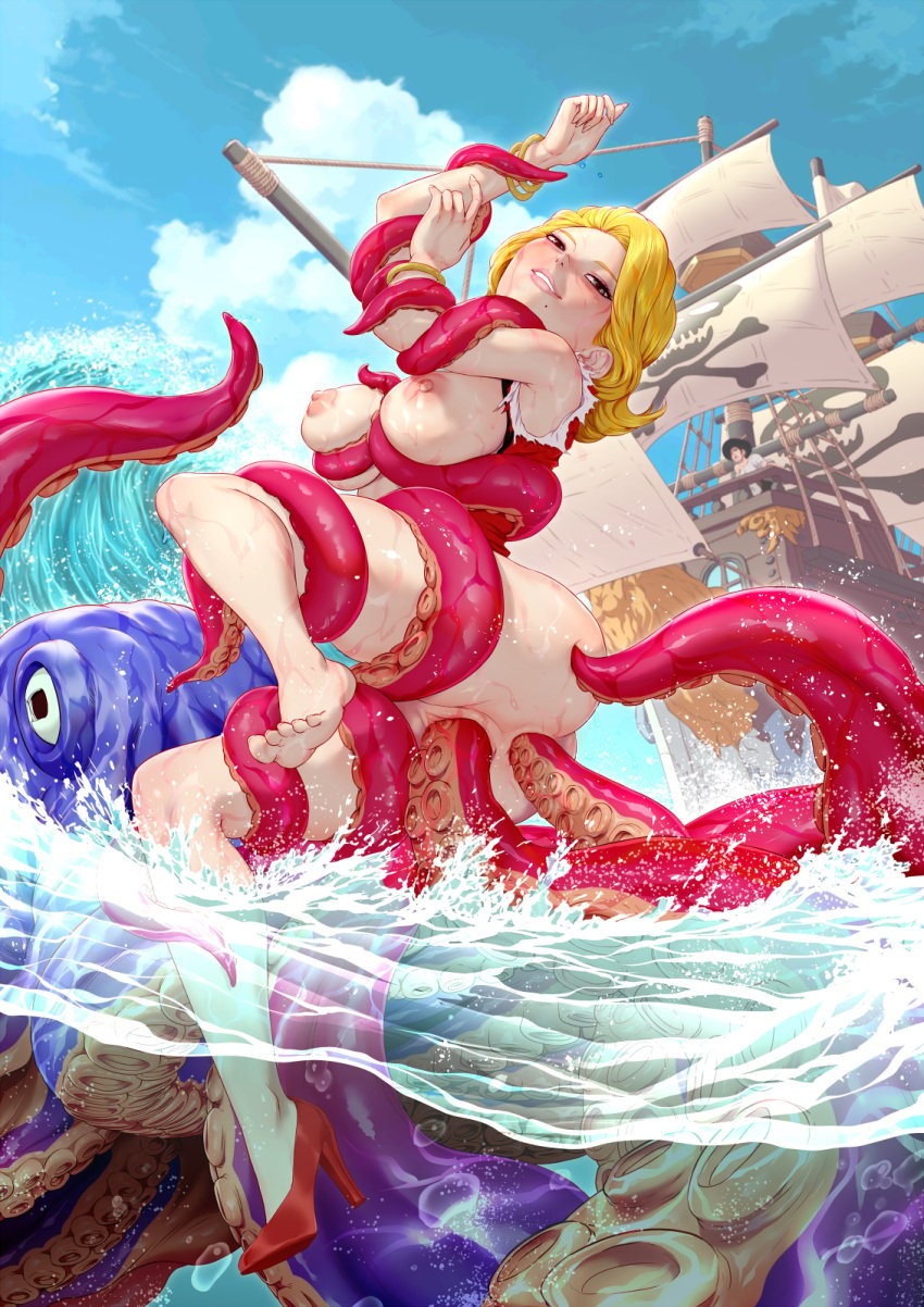 anal blonde_hair breasts double_penetration forevernyte high_heels nyte ocean octopus pirate pirate_ship pussy restrained tentacle vaginal_penetration water zoophilia