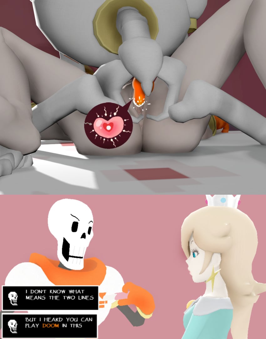 1boy 1boy1girl 1girls 3d 3d_(artwork) 3d_model 3d_render animated_skeleton ass blonde_hair blonde_hair_female blue_eyes blush blush_stickers bottomless bottomless_male breasts comic comic_panel crossover crown cum cum_in_pussy cum_inside eastern_and_western_character female_focus female_penetrated fertilization human impregnated impregnation interspecies male male/female male_penetrating male_penetrating_female mario_(series) monster monster_boy monster_boy/female_human nintendo ovum_with_heart pale-skinned_female pale_skin papyrus papyrus_(undertale) pregnancy_test princess princess_rosalina render rosetta_(super_mario_galaxy) semen sfm skeleton source_filmmaker text_box text_bubble toby_fox undertale undertale_(series) weird_crossover