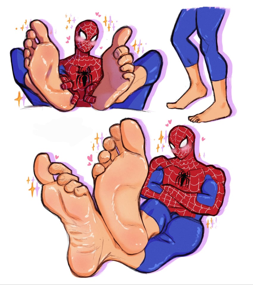 arms_crossed barefoot foot_focus heart male male_feet male_foot_fetish marvel marvel_comics no_visible_genitalia sparkles spider-man spider-man_(series) the_nava white_background