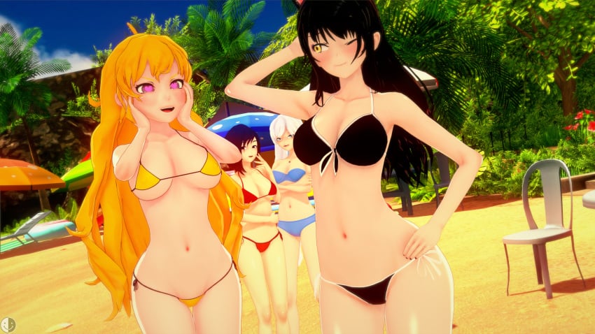 2024 3d 4girls ahoge alterego animal_ears beach belly_button bikini black_bikini black_hair blake_belladonna blonde_hair blue_bikini blue_eyes blush blush canon_couple cat_ears catgirl color digital_media_(artwork) faunus female female_focus female_only front-tie_bikini hands_on_face heart-shaped_pupils in_love kemonomimi long_hair looking_at_another looking_at_partner multicolored_hair navel nipple_bulge one_eye_closed palm_trees posing purple_eyes red_bikini red_hair ruby_rose rwby sfw sfw_version short_hair side-tie_bikini side_ponytail silver_eyes source swimsuit tagme two_tone_hair umbrella weiss_schnee white_hair yang_xiao_long yellow_bikini yellow_eyes yuri