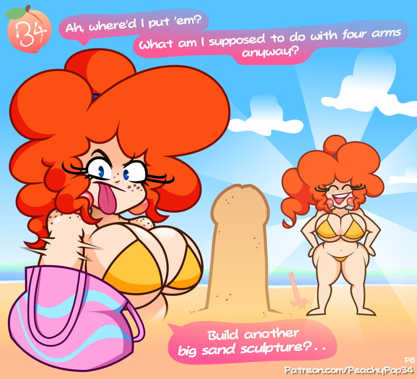 beach big_ass big_breasts freckles ginger jess_(peachypop34) peachypop34 penis_statue red_hair sand