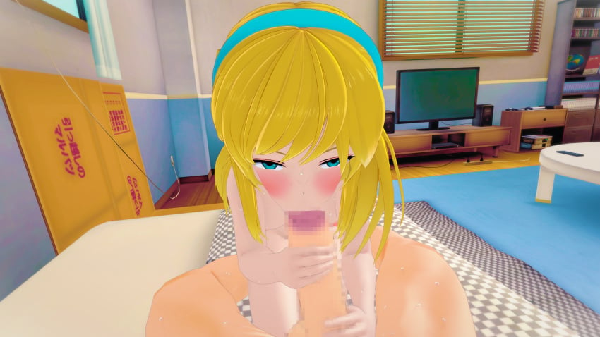 1boy 1boy1girl 1girls :>= big_penis blonde_hair blue_eyes blush fellatio kristyrex light-skinned_female light-skinned_male long_hair looking_at_viewer momo_(neobaka) mosaic_censoring neobaka pov pov_male small_breasts straight sweating tagme virtual_youtuber vtuber