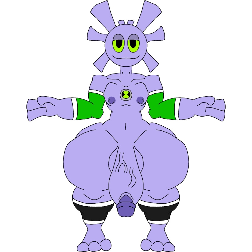 1boy 3_fingers 3_toes alien ben_10 ben_tennyson fanmade_alien_(ben_10) green_eyes green_sclera huge_cock hung_trap hyper_penis male_only purple_skin thick_thighs transparent_background