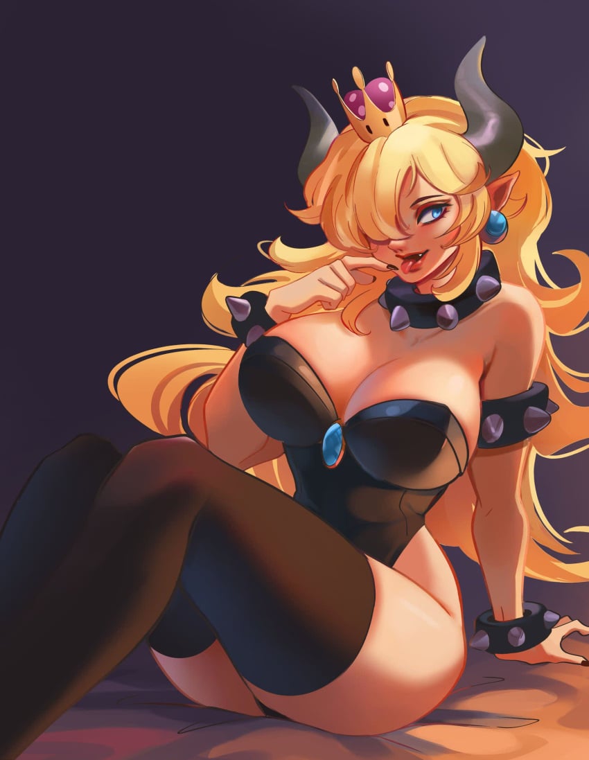 1girls 2d 2d_(artwork) 2d_artwork 5_fingers background bed_sheet bedding bedsheets belly big_breasts big_breasts big_breasts blonde_female blonde_hair blonde_hair blonde_hair blonde_hair_female blue_eyes bowsette bread_and_butter breasts breasts breasts caucasian caucasian_female cleavage clothed clothed_female clothes clothing collar color colored crown curvy_hips ear ear_ring earring earrings ears_up eyelashes eyes eyes_open fanart female female female_focus female_only fingernails fingers hair half-dressed half_naked hips horn horned_female horned_humanoid horns hourglass_figure humanoid jewelry laying laying_down laying_on_bed legwear light-skinned light-skinned_female light_body light_skin lips lipstick long_ears long_hair long_hair_female looking_away looking_back lying lying_down lying_on_bed mammal mammal_humanoid mario_(series) monster monster_girl monster_girl_(genre) mouth nail nail_polish nailpolish nails nails_painted neck no_bra no_dialogue no_pants non-human nsfw open_mouth open_mouth open_smile painted_nails partially_clothed partially_clothed_female partially_nude pointy_ears princess revealing_clothes revealing_clothing revealing_dress revealing_outfit royalty simple_background slim slim_girl smile smiling solo solo_focus spiked_bracelet spiked_collar spikes suggestive suggestive_look super_mario_bros. thick_thighs thighs tongue tongue_out voluptuous voluptuous_female yellow_hair