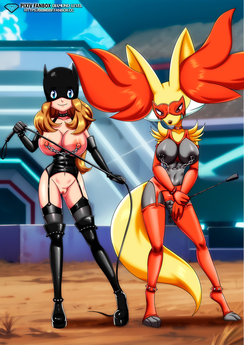 2girls anthro anthro_only anthrofied bbmbbf bdsm_gear bondage bondage_outfit bracelet bracelets delphox diamond_level dominatrix domino_mask female_focus female_human female_pokemon human masked_girl multiple_girls nintendo nipple_chain nipples nude nude_male p palcomix pietros_secret_club pokemon pokemon_(anime) pokemon_(game) pokemon_(species) pokepornlive serena_(pokemon) shoes_only spiked_anklet stockings stockings_only studd studded_bracelet studded_collar thighhighs whip whip_marks