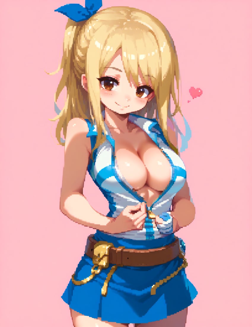 ai_generated fairy_tail lucy_heartfilia pixel_art undressing zipper_down