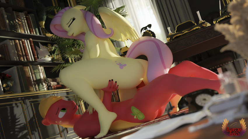 16:9 3d_(artwork) 4k absurd_res anthro anthro_on_anthro anthro_penetrated anthro_penetrating anthro_penetrating_anthro ass big_macintosh_(mlp) book bookshelf breasts closed_eyes crouching_cowgirl digital_media_(artwork) duo equid equine eyelashes feathers female female_on_top female_penetrated fluttershy_(mlp) friendship_is_magic furniture green_eyes hair hasbro hi_res loveslove male male/female male_on_bottom male_penetrating male_penetrating_female mammal my_little_pony mythological_creature mythological_equine mythology nude on_bottom on_top orange_hair pegasus penetration pink_hair red_body sex widescreen wings yellow_body yellow_feathers