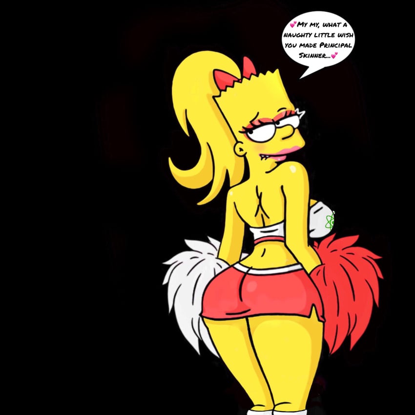 after_transformation bart_simpson bartina_simpson bimbofication cheerleader cheerleader_uniform genderswap_(mtf) looking_back miniskirt pom_poms ponytail rule_63 the_simpsons