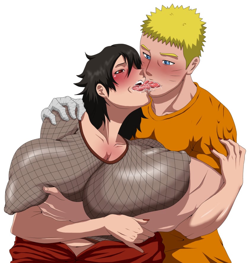 1boy 1girls bandage big_breasts black_hair blonde_hair blue_eyes blush boruto:_naruto_next_generations breast_grab breast_grope breast_squeeze busty cleavage curvy drooling duo erect_nipple erect_nipples female fishnet french_kiss front_view grab grabbing greshnikhrono grope groping human kurenai_yuhi looking_up male mature milf mother nail_polish naruto older open_mouth red_eyes saliva shiny shiny_skin short_hair simple_background spiky_hair squeeze squeezing straight tongue_out uzumaki_naruto voluptuous yellow_hair yuuhi_kurenai