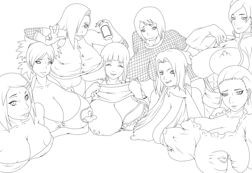 6+girls 8girls age_difference aged_up alcohol alternate_version_available areola_slip artist_name bare_shoulders big_breasts black_and_white boruto:_naruto_next_generations bra breast_grab breast_grope breast_outside breast_squeeze busty cake can china_dress cleavage closed_eyes curvy drunk ear_piercing earrings erect_nipple erect_nipples female female_only fishnet front_view grab grabbing greshnikhrono grope groping hair_ornament hairbun hairclip heart_cutout holding_object human hyuuga_hinata ino_yamanaka karui long_hair looking_at_viewer looking_up mature milf mother multiple_females multiple_girls naruto nipple_bulge open_mouth piercing sakura_haruno shiny shiny_skin shirt_lift shirt_pull shizune short_hair simple_background squeeze squeezing stick_nipples temari tenten text tied_hair tsunade underwear voluptuous