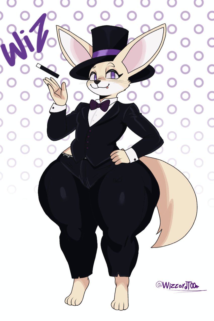 big_thighs cartoonwizzard femboy fennec fennec_fox fox_ears furry_male gigantic_thighs magician_hat male solo wiz_(cartoonwizzard)