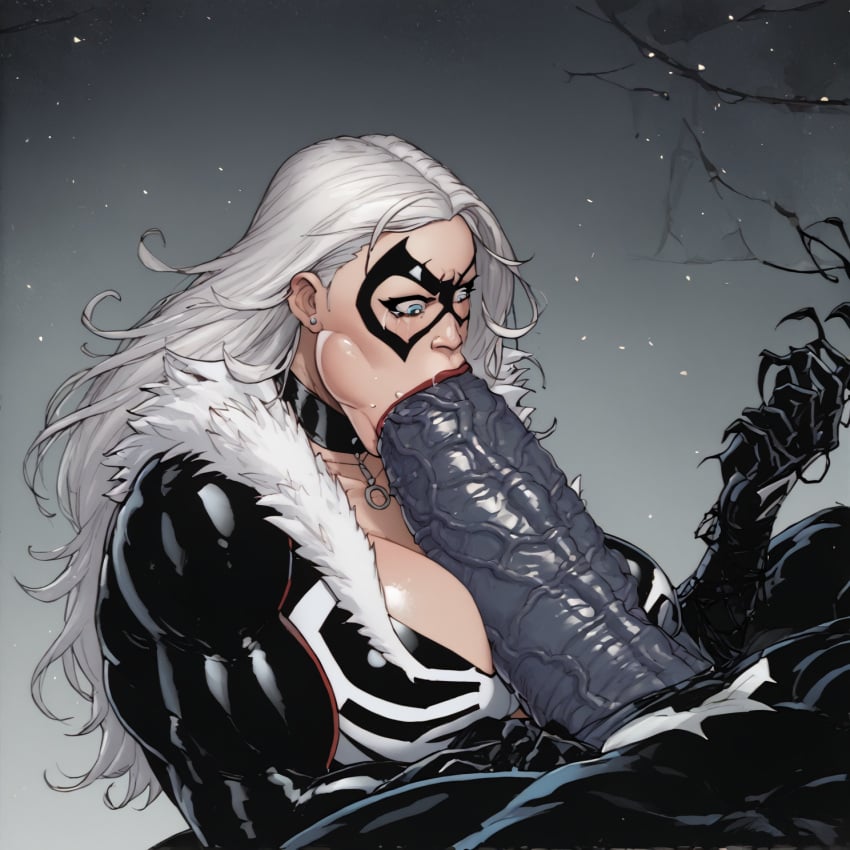 1boy 1girls ai_generated big_breasts big_penis black_cat_(marvel) blowjob corruption deepthroat felicia_hardy fit_female huge_breasts huge_cock marvel marvel_comics muscular_female oral oral_penetration oral_sex spider-man_(series) sssilver5 veiny_penis venom_(marvel)