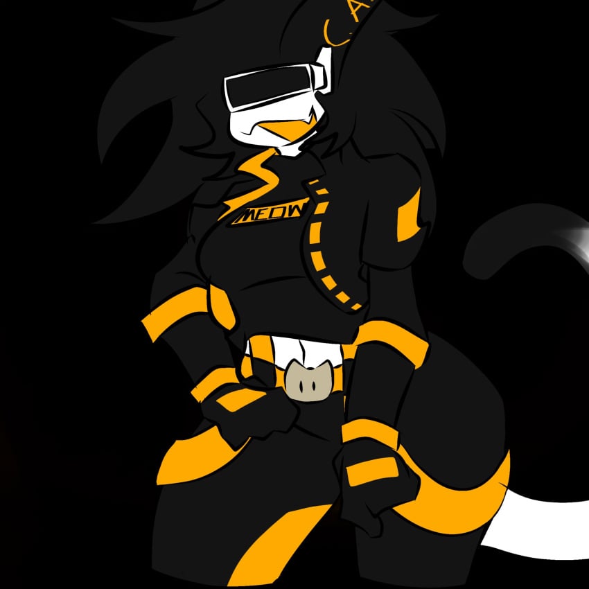 2024 :3 :3d :d bar belly belly_button belt belt_buckle black_background black_fur black_hair breasts buckle curvy curvy_figure digital_media_(artwork) english_text fangs felid feline felis filibuster_cat genderswap_(mtf) glasses gloves hair hand_on_hip hand_on_thigh hi_res jacket legwear liketosaye long_tail midriff midriff_baring_shirt navel oerba_yun_fang open_mouth pants pointy_ears rule_63 shirt simple_background standing tail text the_battle_cats thick_thighs visor waist white_body white_fur white_skin wide_hips yellow_clothing