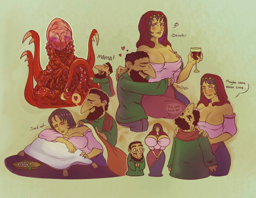 beard begging_for_sex big_breast big_nose cheerful_shopkeeper_(lonarpg) cuddling eldritch_abomination embarrassed_female female fortune_teller fortune_teller_(lonarpg) glowing_orb gypsy happy_male hugging_breasts hugging_pillow husband_and_wife im_not_calling_you_a_good_boy jewish lonarpg male monster_female monster_waifu purple_hair tan_skin waifu wholesome wn_skin