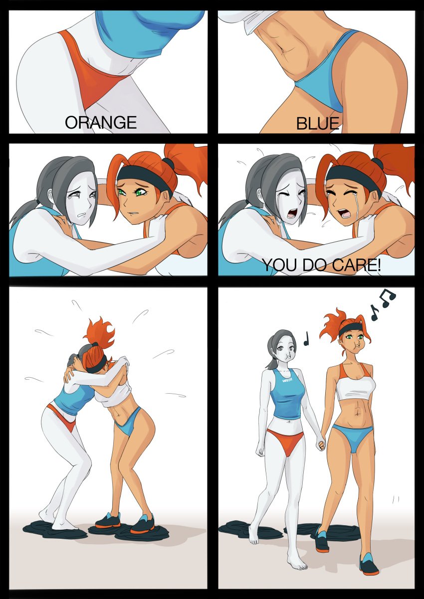 2girls artist_request blue_underwear cute english_text female female_only funny multiple_girls nintendo orange_underwear panties parody ring_fit_adventure ring_fit_trainee_(female) spongebob_reference spongebob_squarepants text underwear wholesome wii_fit wii_fit_trainer