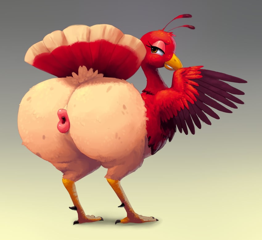 1girls anus anus_mouth ass avian big_butt big_lips bird black_feathers brown_eyes butt dat_ass feathers female female_only furry huge_butt lips looking_back miitopia nintendo open_mouth outta_sync pink_lips presenting presenting_hindquarters rear_view red_feathers simple_background smile solo talons tan_feathers turkey twerkey video_games what