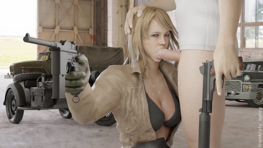 clothing eva_(metal_gear_solid) female firearm gun handgun human male mauser_c96 metal_gear metal_gear_solid oral pale_skin suppressor tagme weapon